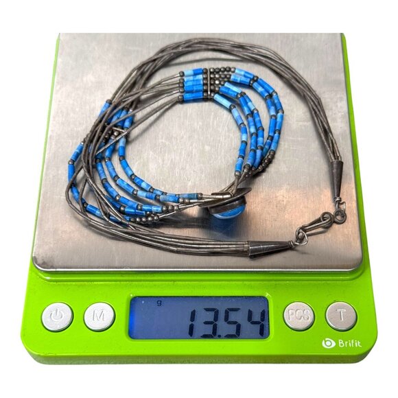 Vintage Sterling Rising Sun Turquoise Heishi Liquid Silver 5 Strand Necklace 925 - Picture 6 of 8